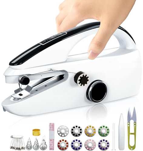 Mini Handnähmaschine, DIY Tragbare Elektrische Mini Nähmaschine mit Nähwerkzeug, 2 Modi Wiederaufladbare Handnähmaschine ffür Anfänger Erwachsene,hHandnähmaschine für Dicke Stoffe,FürStoffe,Heimreisen