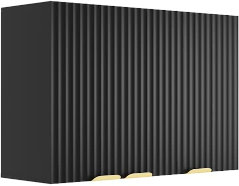 ChooChoo 3 Doors Wall Cabinet Laundry Room, Bathroom Wall Cabinet with Adjustable Shelf, Fluted Wall-Mounted Medicine Cabinet, Storage Cabinet for Kitchen, Garage, Black