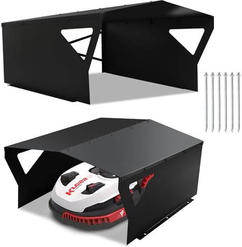 Vkechh Mähroboter Garage Verzinktem Carport für Rasenmäher Rasenroboter, 78x60x34cm, Rasenroboter Garage für Garten Witterungsbeständig UV Schutz, Mährobotergarage inkl. Montagematerial, Schwarz