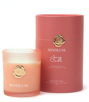 MystiLune – Vela Aromatica Relajante 200g – Regalo Mujer Bienestar – Aromaterapia Ámbar y Vainilla – Vela para Dormir y Relajación – Ritual Nocturno Spa en Casa – Vela Decorativa Cera Vegetal
