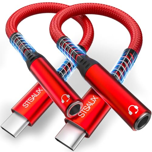 USB Type C to 3.5mm Female Headphone Jack Adapter, Type C to Aux 2 Pack | USB C to Aux Audio Dongle Cable Cord Compatible with iPhone 17/16/15/Pro/Pro Max, Samsung Galaxy S24/S23/S22 Ultra, iPad Red