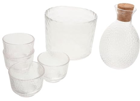 LABRIMP 6pezzi Tè Cinese in Vetro Bottiglia Caraffa Trasparente per Sakè Tazze da Sakè Tradizionali Piccole Tazze da Vino Versatore per Set da Tè Kung Fu