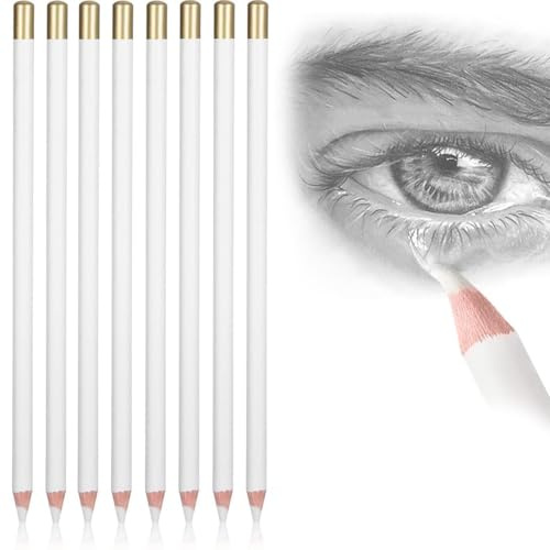 JYNXOR 8 Piezas Blanco Lápiz de Borrar Suave Fácil de Transportar e Sujetar de Madera para un Borrado Fino para Dibujo, Alto Brillo, Bocetos y Manualidades para Principiantes y Artistas de Dibujo