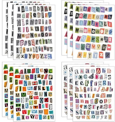 Auroriel 852 Piezas Revista Letras Adhesivos Vintage Scrapbooking Letras Adhesivos Pequeños Stickers Alfabeto para Accesorios de Scrapbooking Journaling Laptop