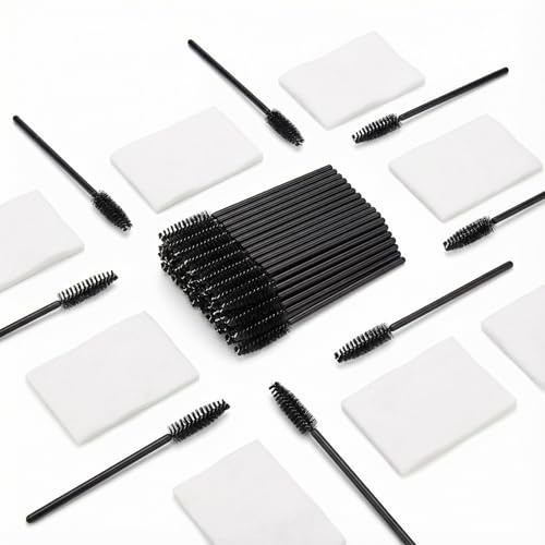UOCAI 200 Pezzi Scovolini Ciglia Neri – Scovolini Mascara Monouso & Scovolino, Scovolino Sopracciglia con Pettine Ciglia per Lash Lifting, Make-up e Beauty Salo, Include 50 Dischetti Struccanti