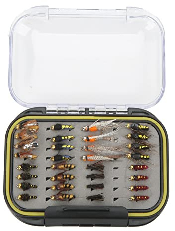 Kit di mosche per pesca a mosca Set di esche da pesca colorate lavorate a mano in acciaio inossidabile con scatola di immagazzinaggio impermeabile per pescatori d'acqua dolce e