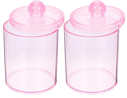 OSALADI Caja Transparente para Discos de Algodón y Maquillaje 2 Piezas Tapa Sellada, Organizador para Baño y Tocador, Dispensador Antipolvo y Protección contra Humedad, Color Rosa