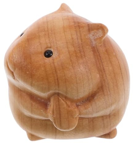 NIYANGLE Handgeschnitzte Hamster-Figur aus Massivholz – Kleiner Handschmeichler & Glücksbringer, Süße Miniatur-Tierfigur als Schreibtisch-Deko & Geschenkidee, 4x3,5cm