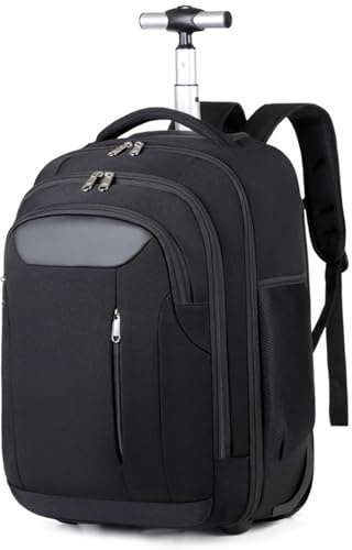Affärsvagn Med Hjul, 15,6 Tum Laptop Ryggsäck, Resväska för Män, Handbagage för Skola och Arbete, L (Svart)