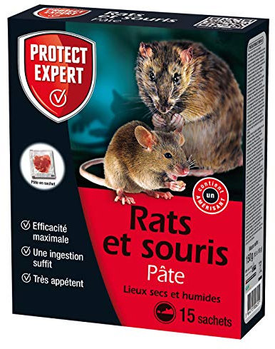 PROTECT EXPERT Pâtes Anti Rats et Souris 150g Lieux Secs et Humides Efficacité maximale Sachets pré-dosés RASOU150