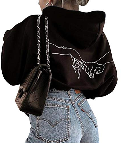 Onsoyours Damen Schmetterling Pulli Sweatshirts Hoodie Sport Langarm Kapuzenpullover Mode Bequem Casual Pulli Mit Kordel Und Taschen A Schwarz XS