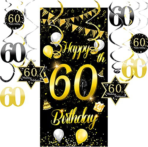 60.Geburtstag Banner für Männer Frau 60 Geburtstag Deko Geburtstagsdeko Gold Banner Geschenk XXL mit 60th Birthday Spiralhänger