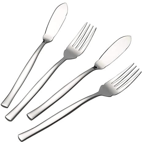 Juego 4 Cubiertos para Pescado-Juego de cubiertos de acero inoxidable-Cuchillo para servir pescado y tenedor-para cortar comidas y fiestas de boda