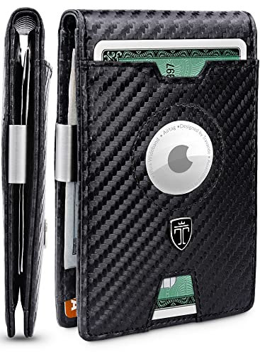 TRAVANDO AirTag* Wallet - AirTag* Geldbörse Herren mit Geldklammer RFID - AirTag* Portemonnaie Männer - Geldbeutel Herren - Slim Portmonee - Portmonaise Carbon Brieftasche Smart Kartenetui