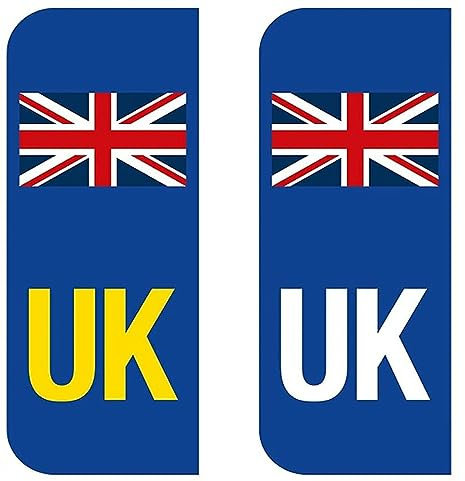 2 Pack UK Number Plate Stickers – Self-Adhesive Vinyl Stickers for Car Travel – Weatherproof – Union Jack Flag Labels Replaces EU or GB Flag – Legal for Driving in Europe Post-Brexit