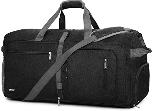 WANDF 65L Large Travel Holdall Duffle Luggage Bag Foldable | Water-Resistant Holdall Bag with Shoes Compartment Carry On Overnight Weekend Bags for Men Women