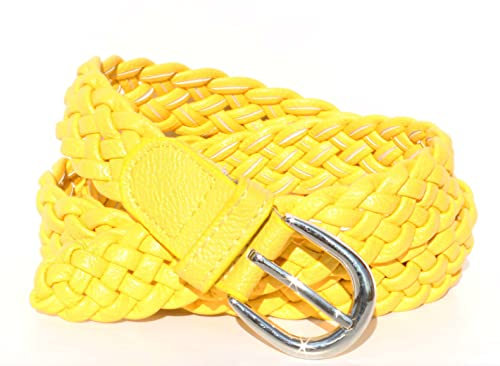 glomy * Geflochtener Gürtel für Damen und Mädchen, handgewebter Gürtel für Hosen oder über Kleid aus Halbleder, gelb, Einheitsgröße
