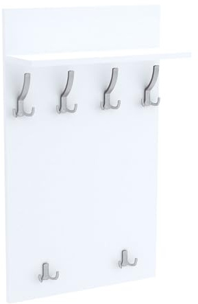 AKKE Maxi Appendiabiti Ingresso Moderno da Parete Muro Guardaroba 100cm x 60cm Bianco/Alluminio.