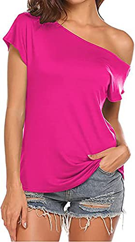 SISAY T Shirt One Shoulder Dam Casual Skjorta Enfärgad Kortärmad, Färg-#7, XL