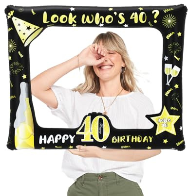 Marco de fotos inflable para cabina de fotos número 40, color negro y dorado, para fiesta de 40 cumpleaños, accesorios gigantes y divertidos para hombres y mujeres, regalos de cumpleaños, suministros