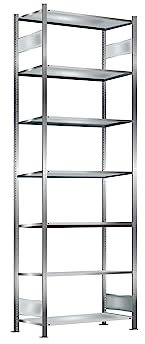 Oswald Transportgeräte Steckregal, verzinkt, Breite 1 m, Höhe 3 m, Tiefe 0,8 m, 7 Böden, Fachlast 150 kg, beidseitig