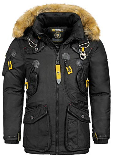 Geographical Norway Herren Winter Jacke Parka Outdoor Mantel Anorak Winter Parka warme Jacke Steppjacke AGAR FvS Production H-H, Farbe:Schwarz, Größe:L