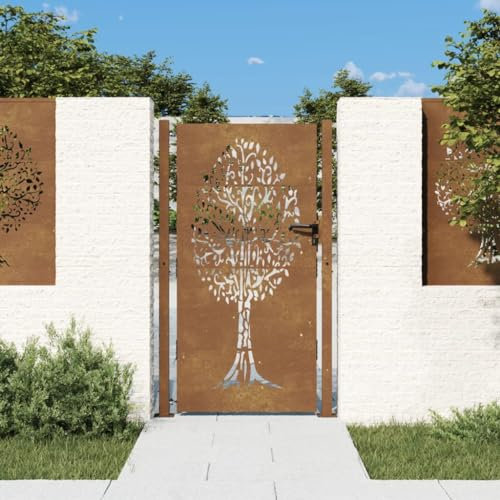 BaraSh Garden Gate 105x205 cm Corten Steel Tree Design,Garden Gates High galvanised wrought iron metal swing gate