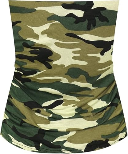 Top Linen Women Bandeau Strapless Boob Tube Top - Sexy Stretchy Off Shoulder Layering Wrapped Breast Bra Crop Tube Vest - Made in UK (Boob Tube Green Camo, M/L)