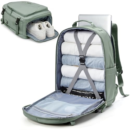 suradar Sac Easyjet Bagage Cabine Sacs à Dos Voyage Cabine Avion Easyjet 45x36x20 Sac a Dos Femme Ordinateur 15.6 Pouces Impermeable Femme Sacs de Voyage avec Compartiment à Chaussures Vert Armée