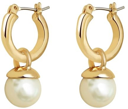 Small Chunky Gold pearl Hoop Earrings For Women, 14k Gold Thick statement huggie hoop earrings Trendy Hoop Earrings Set Hypoallergenic Fashion Earrings (Pearl drop)