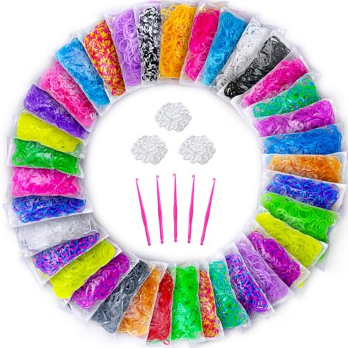 Heyzeibo 7500+ Loombänder, 36 Farben Gummibänder Kit für Armbänder, Loombänder Set für Mädchen Weben DIY Crafting Geschenk