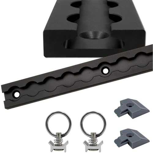 Riel para aerolíneas resistente anodizado, cuadrado, negro, 1,5 m, con 2 ojales y 2 tapas de extremo, riel de amarre de aluminio, alta estabilidad y durabilidad, para remolques, coches, camiones,