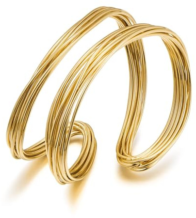 LILIE&WHITE Brazalete Mujer Dorado Estilo Alambre Artístico, Diseño Moderno y Antialérgico, Acabado Duradero que No se Decolora, Regalo con Personalidad