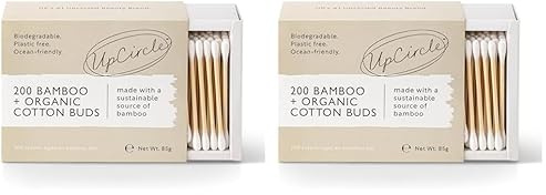 UpCircle Bambus-Wattestäbchen – 200 Stück – biologisch abbaubar, nachhaltig, plastikfrei, vollständig recycelbar – umweltfreundliche Ohrstöpsel – ein Grundstück für jedes Badezimmer (Packung mit 2)