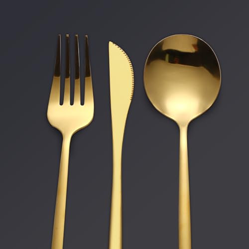 TTSTOIEE set posate 6 persone — Set di 24 posate in acciaio inossidabile, lavabili in lavastoviglie | Adatto per matrimoni, banchetti e cene in famiglia oro
