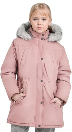 maoo garden Manteau Hiver Fille – 8-14 ans Parka veste enfant fille de Ski Épais avec Capuche en Fausse Fourrure et Revêtement Imperméable pour Grands Rose 11-12 ans