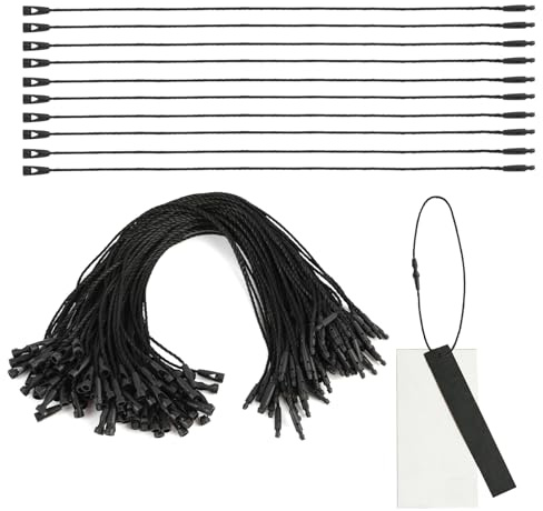 Pack de 100 Cuerdas de Nylon Negro para Etiquetas - Hilos Desechables con Cierre de Presión para Etiquetas de Precio y Seguridad - 20 cm La robustez ofrece practicidad y fiabilidad
