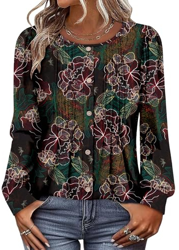 KISSMODA Womens Casual Long Sleeve Blouses Loose Fit Boho Fall Tunic Tops