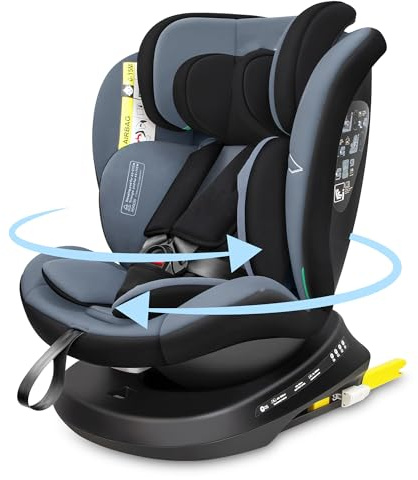 Reecle 360 Drehbar i-Size Kindersitz mit ISOFIX 40-150 cm (0-36 kg) Reboarder, ab Geburt -12 Jahre, ECE R129 (i-Size, Schwarz)