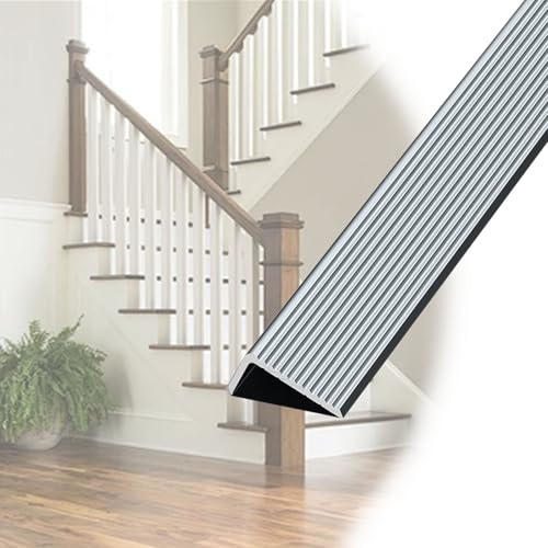 Profilo per Bordi Scale In Alluminio Grigio, Protezione Antiscivolo per Gradini In Metallo 120cm, Profilo Angolare per Scale a L 4/5/7cm, Trama Opaca(120x4x2cm)
