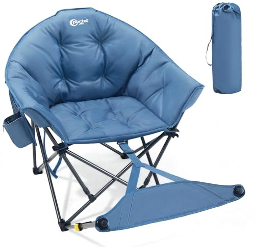 Moon Chair with Footrest Comfy Folding Camping Chair for Adults Luxury Padded Wide Garden Chair Oversized Tub Chair Large Bucket Reclining Chair XL Heavy Duty 180KG for Beach Picnic Balcony Patio
