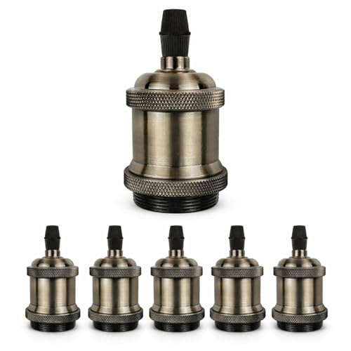 Portalampada E27 Vintage, 6 Pezzi Portalampada Retrò in Alluminio e Ceramica, Portalampada Edison Retrò per Lampada a Sospensione, Plafoniera, Lampade Vintage & Illuminazione Fai-da-Te (Bronzo)