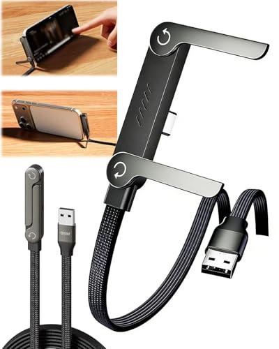 Qixfyze Cavo di Ricarica Rapida Intrecciato da 240W con Supporto per Telefono Integrato, Cavo di Ricarica con Supporto Invisibile 2 In 1, Super Veloce Type-C 5ft per Gaming e Ufficio(USB-A to TYPE-C)