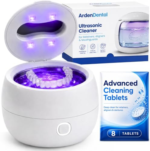 Ultrasonic Retainer Cleaner with UV-C Light for Aligners, Retainers, Dentures & Mouthguards – Daily Deep Cleaning Dental Appliance Machine Portable, Easy to Use at Home & Travel, White