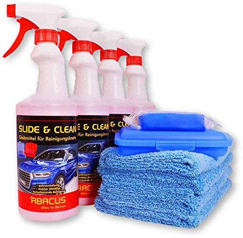ABACUS® Reinigungsknete blau mittelstark mit 4X 750 ml Gleitmittel Slide & CLEAN und 4X Mikrofasertücher