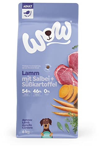 WOW Trockenfutter für Hunde getreidefrei mit Lamm, 6kg I Adult Hundetrockenfutter für ausgewachsene Hunde Aller Rassen I Beste Qualität mit viel Fleisch & Salbei I hohe Verträglichkeit