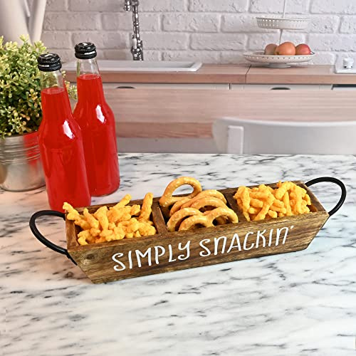 Boston Warehouse Simply Snackin - Bandeja de Madera Dividida de 3 Secciones