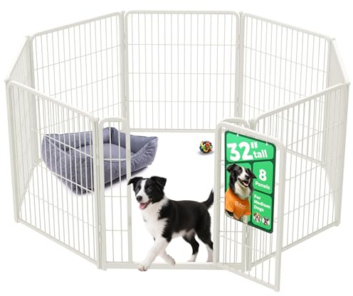 FXW Homeplus Unleashed Indoor Dog Playpen - Stress-Free and Safe Play, Heavy Duty 32 Inch 8 Panels Dog Pen for Small and Medium Dogs, White│Patented