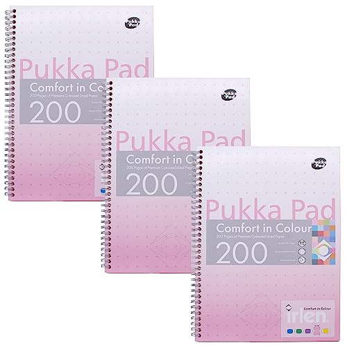 Pukka Pad, Irlen Jotta Pad A4 Notebook 3-Pack – Wire Bound Notepad 200 Pages of 80GSM Coloured FSC Certified Lined Paper – Designed for Visual Perception Difficulties – 29.7 x 23cm, Rose