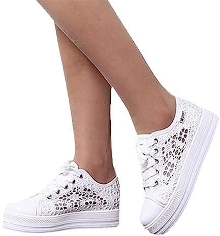 Tinbarry Chaussures Décontractées en Toile Plate pour Femmes - Baskets Basses Brodées avec Dentelle - Tissu Respirant Élégant à Lacets de Course